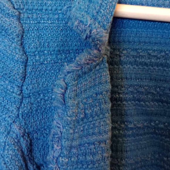 Chico's Structured Tweed Knit Cardigan Blazer Size 1 Fringe Blue - Picture 5 of 6
